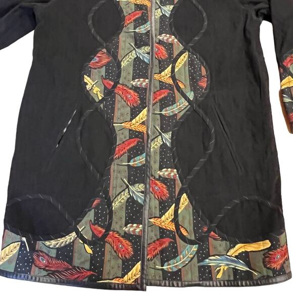 Vintage Koos Of Course! Black Feathers Reversible Vinyl & Polyester Jacket Large - Picture 2 of 16